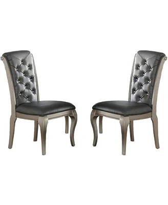 Simplie Fun Antique Silver Wooden Dining Chairs with Grey Faux Leather