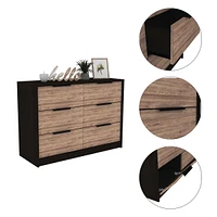 Streamdale Furniture Longhill 6-Drawer Rectangle Dresser Black Wengue And Pine