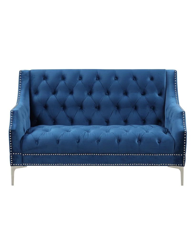 Simplie Fun 55.5" Modern Sofa Dutch Plush Upholstered Sofa With Metal Legs, Button Tufted Back Blue