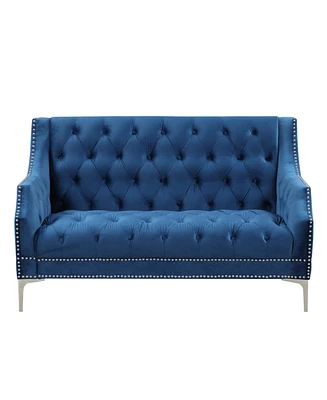 Simplie Fun 55.5" Modern Sofa Dutch Plush Upholstered Sofa With Metal Legs, Button Tufted Back Blue