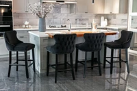 Set of 8 Contemporary Velvet Wing-Back Barstools