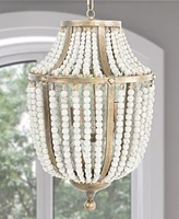 Storied Home Metal and Draped Wood Bead Chandelier Distressed White