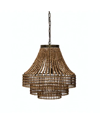 Storied Home Metal Rattan and Wood Bead Chandelier Brown