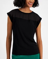 Bar Iii Women's Crewneck Cap-Sleeve Blouse, Created for Macy's