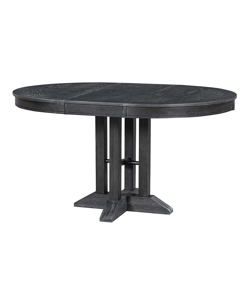Simplie Fun Farmhouse Dining Table Extendable Round Table For Kitchen, Dining Room