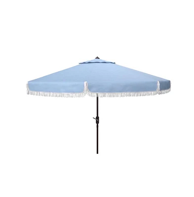 Safavieh Milan Fringe 9Ft Crank Outdoor Push Button Tilt Umbrella