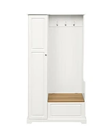 Simplie Fun White Hall Tree with Bench and Shoe Cabinet