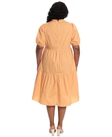 London Times Plus Size Ruffle-Neck Tiered High-Low Dress