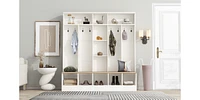 Multifunctional Black Hall Tree with Storage Bench & Hooks