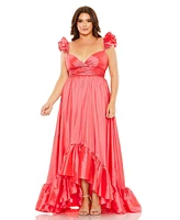 Mac Duggal Women's Plus Ruffle Strap High Low Gown