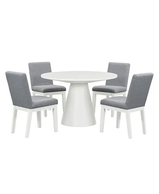 Simplie Fun 5 Piece Dining Set Retro Round Table With 4 Upholstered Chairs For Living Room, Dining Room (White)