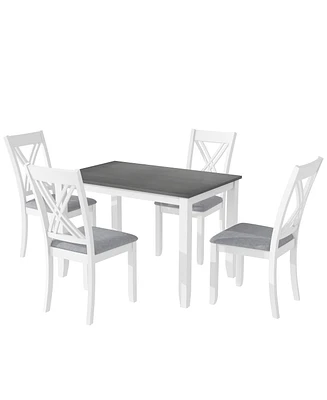 Simplie Fun Rustic Minimalist Wood 5-Piece Dining Table Set With 4 Xback Chairs For Small Places