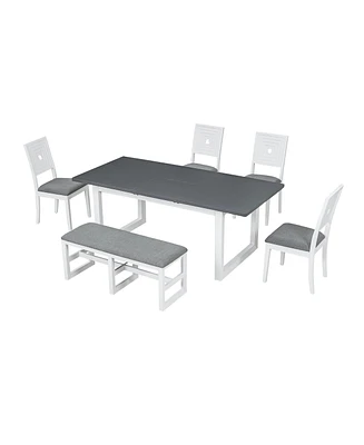 Simplie Fun Modern 6-Piece Extendable Dining Set, White