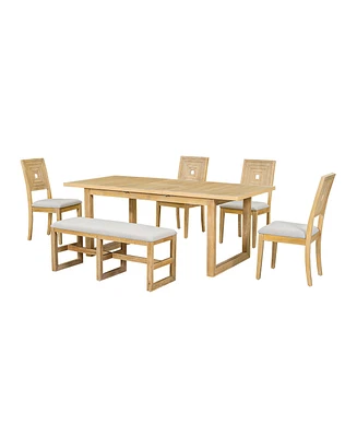 Simplie Fun Modern 6-Piece Dining Set with 4 Chairs, Bench, Extendable Table