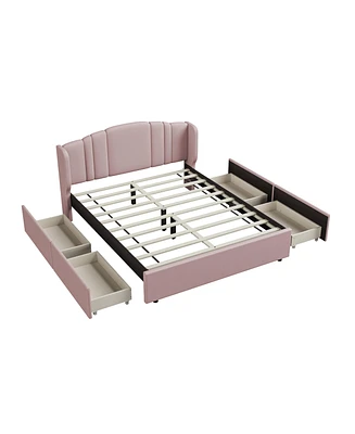 Simplie Fun Pink Queen Upholstered Platform Bed with Storage