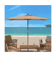 Aklin 6.5Ft X 10Ft Rectangle Wooden Pulley Market Umbrella (No Tilt)