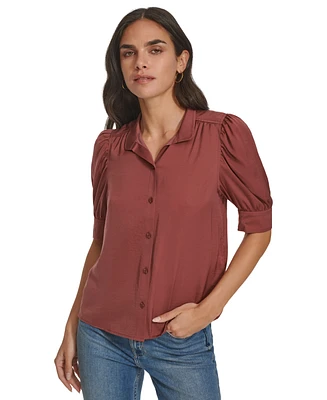 Calvin Klein Jeans Petite Puff-Sleeve Button-Front Shirt