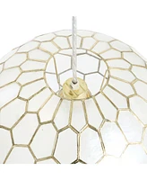 Storied Home Capiz Honeycomb Globe Pendant Light Capiz White Seashells