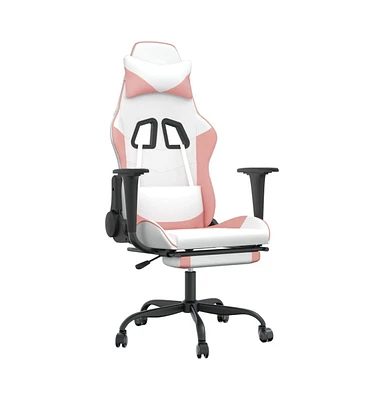 vidaXL Massage Gaming Chair with Footrest White&Pink Faux Leather