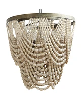 Storied Home 2-Tier Draped Wood Bead Chandelier Whitewashed