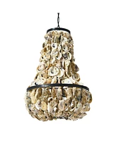 Storied Home Metal and Draped Oyster Shell Chandelier Black and Natural