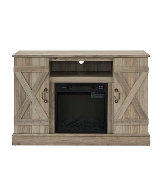 Simplie Fun Gray Wash Farmhouse Tv Stand with Electric Fireplace