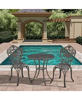 Mondawe 3-Piece Cast Aluminum Bistro Table and Chairs Set, Outdoor Bistro Table Set With Hollow Back Chairs