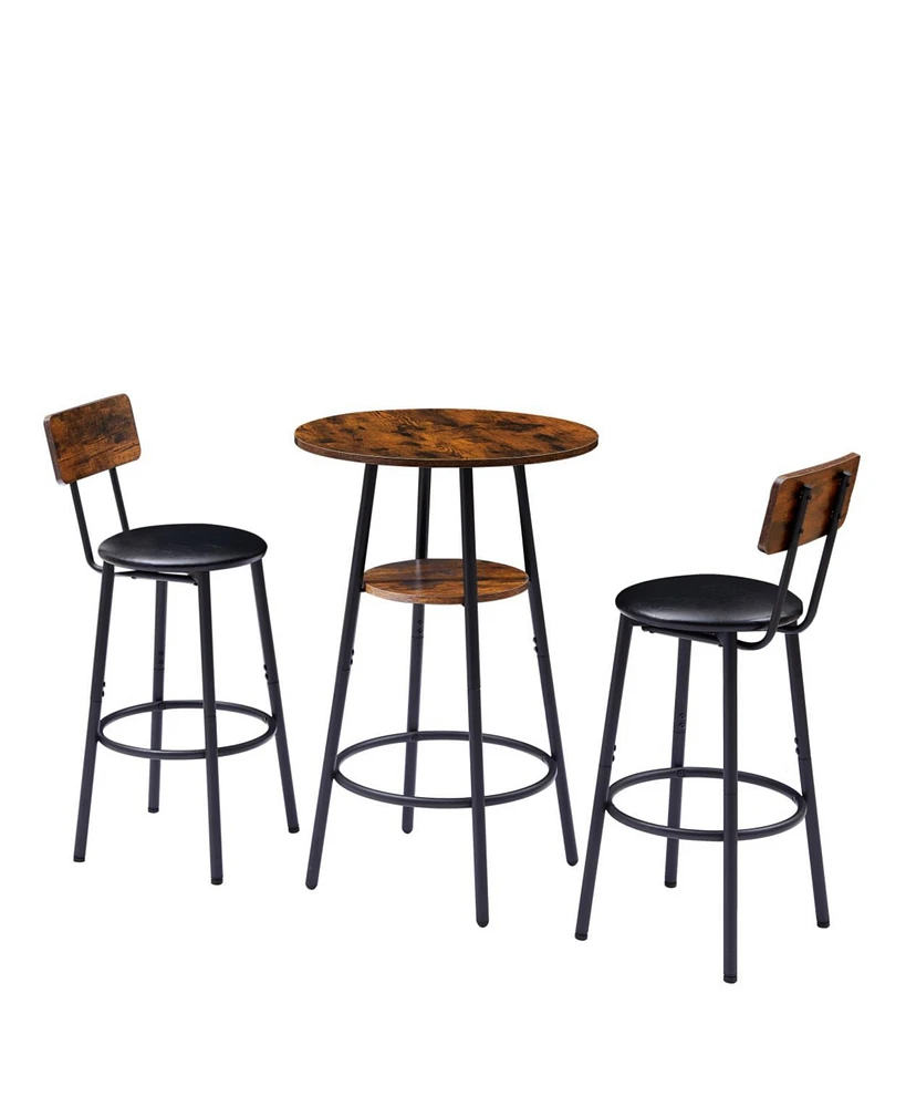 Simplie Fun Upholstered Round Barstool Set with Backrest, Rustic Brown, 23.62" W X 23.62" D X 35.43"