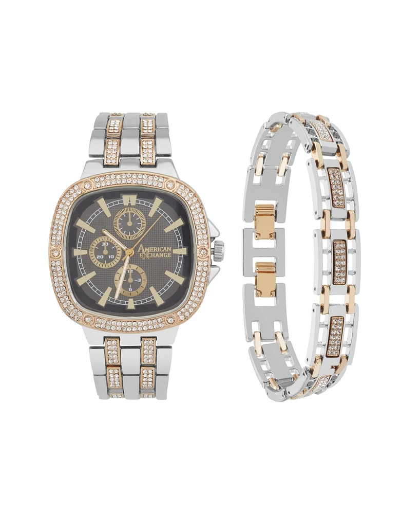 American Exchange Men's Crystal Bracelet Watch 46mm Gift Set