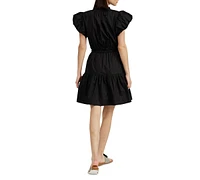 En Saison Women's Nicollete Cotton Puffed-Sleeve Tiered Mini Dress