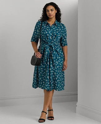 Lauren Ralph Lauren Plus Size Tie-Front Floral Linen Shirtdress