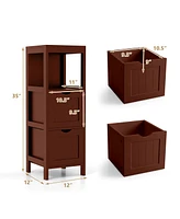 Costway Bathroom Floor Cabinet Freestanding Side Storage Organizer with 2 Removable Drawers
