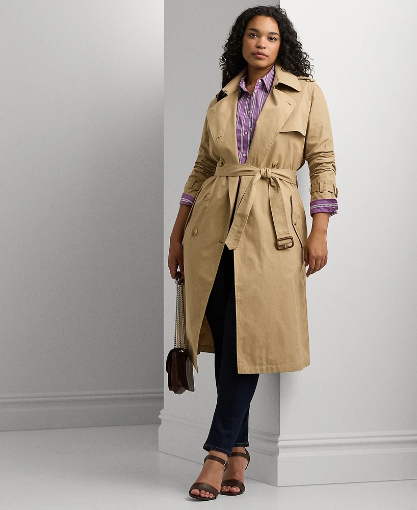 Lauren Ralph Plus Double-Breasted Trench Coat