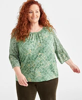 Style & Co Plus Scoop-Neck 3/4-Sleeve Top, Created for Macy's