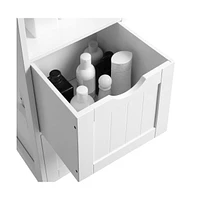 Slickblue Bathroom Tall Cabinet, Linen Tower, Floor Storage Cupboard, With 2 Drawers, White