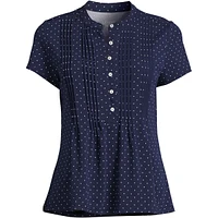 Lands' End Women's Lightweight Jersey Button Pintuck Top