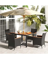 Costway 5 Pcs Patio Dining Table Set for 4 Rattan Conversation Set with Umbrella Hole