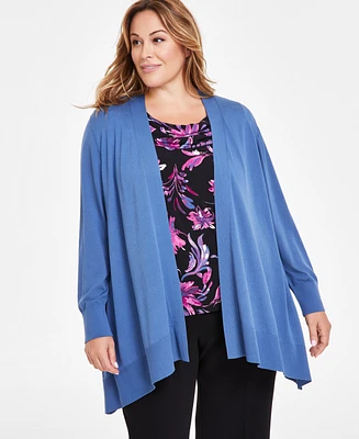 Kasper Plus Long-Sleeve Open-Front Cardigan