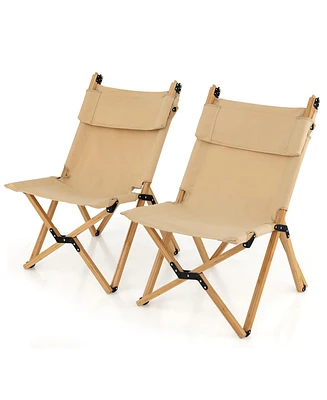 Gymax 2PCS Outdoor Adjustable Backrest Chair Folding Camping Chair Bamboo w/ Carrying Bag