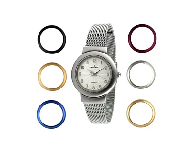 Peugeot Women's Silver Watch Gift Set with 7 Changeable Bezels