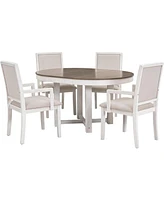 Streamdale Furniture 5-Piece Dining Table Set, Two-Size Round To Oval Extendable Butterfly Leaf Wood Dining Table