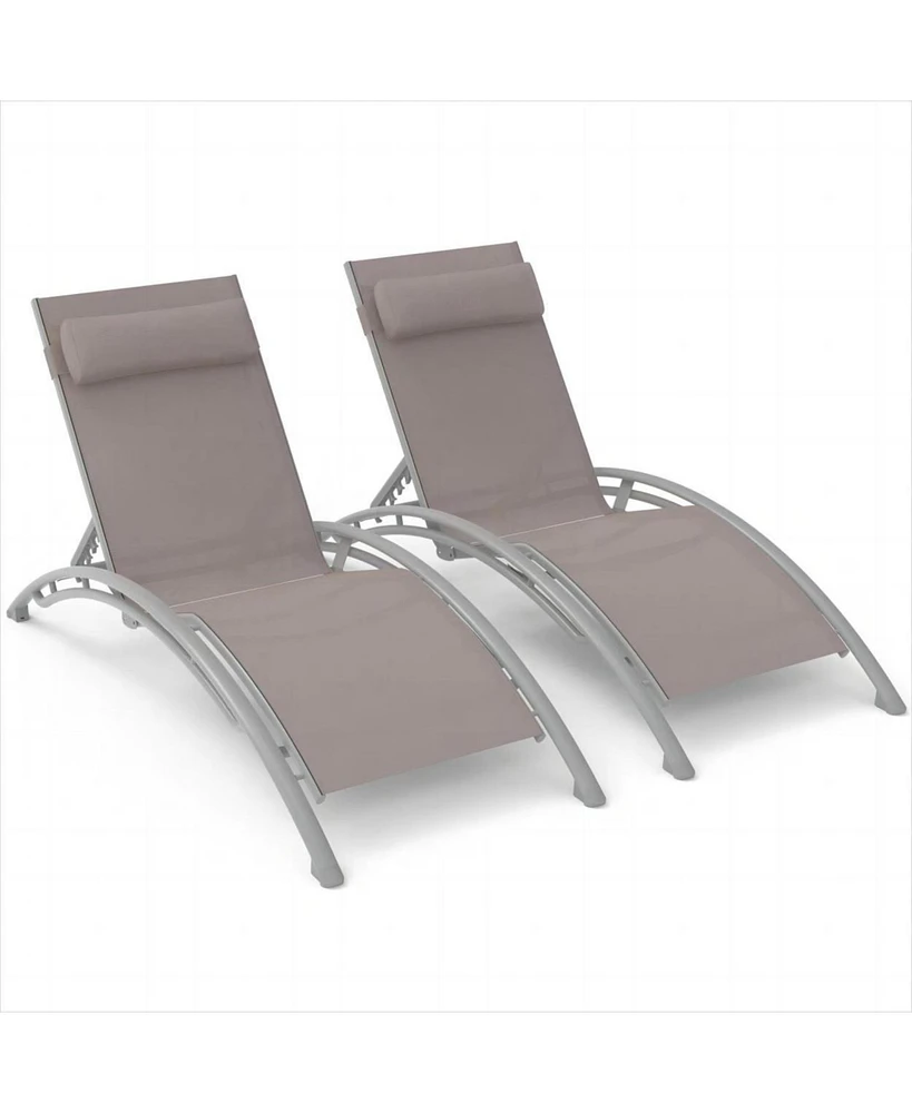 Simplie Fun 2 Outdoor Chaise Lounge Chairs with Adjustable Backrest