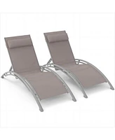 Simplie Fun 2 Outdoor Chaise Lounge Chairs with Adjustable Backrest