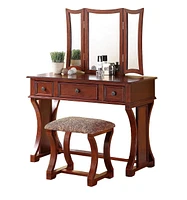 Streamdale Furniture Cherry Mdf Vanity Set with Mirror, Stool & Drawers