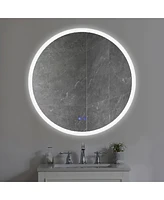 Streamdale Furniture 32 X 32 Inch Round Frameless Led Illuminated Bathroom Mirror, Touch Button Defogger, Metal