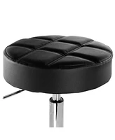 Elama Faux Leather Adjustable Backless Rolling Stool in Black with Chrome Base