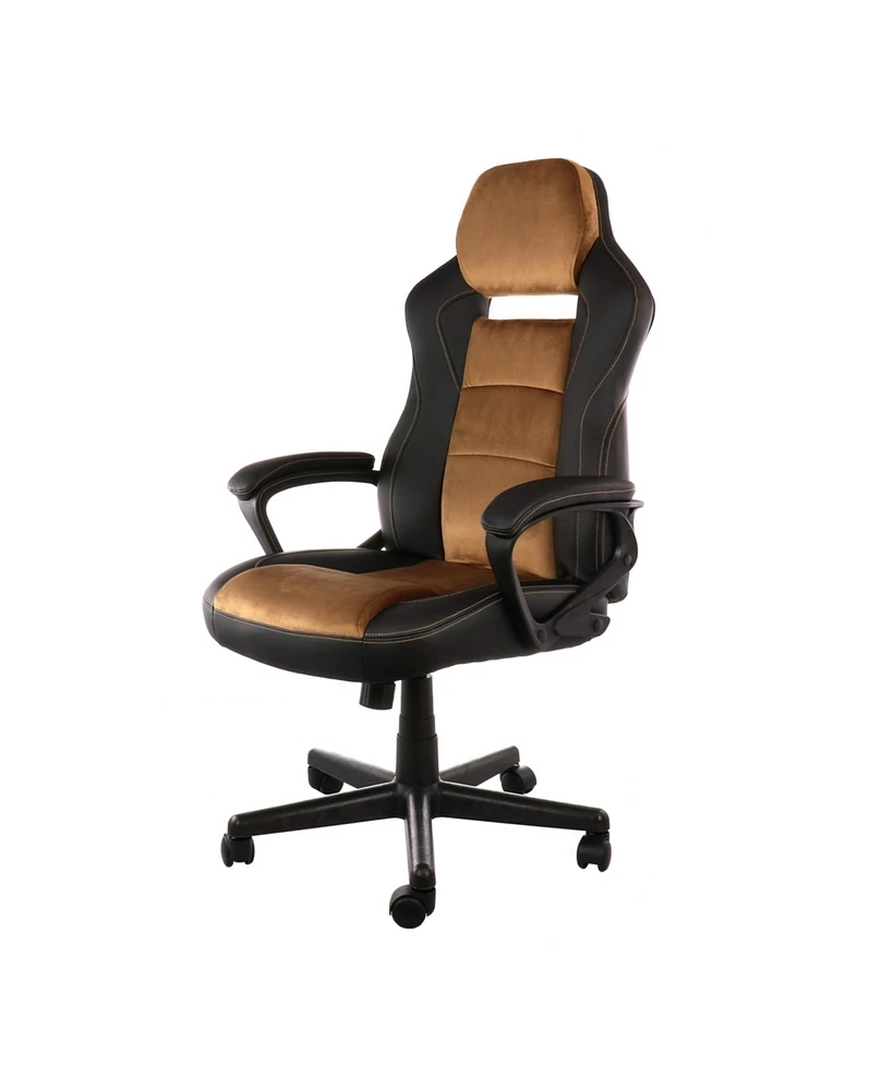Elama High Back Adjustable Faux Leather Office Chair in Black and Brown