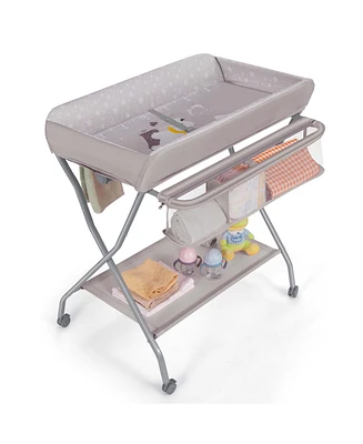 Costway Baby Changing Table Folding Diaper Changing Station w/ Safety Belt & Wheels