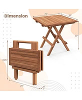 Gymax 2 Pieces Indonesia Teak Wood Folding End Table Square Side Table w/ Slatted Tabletop Yard Natural