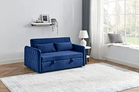 55" Modern Convertible Sofa Bed With 2 Detachable Arm Pockets, Velvet Loveseat Sofa With Pull Out